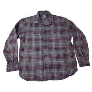 Grayers Heritage Flannels Mens Large Grey Burgundy Plaid Cotton Button down